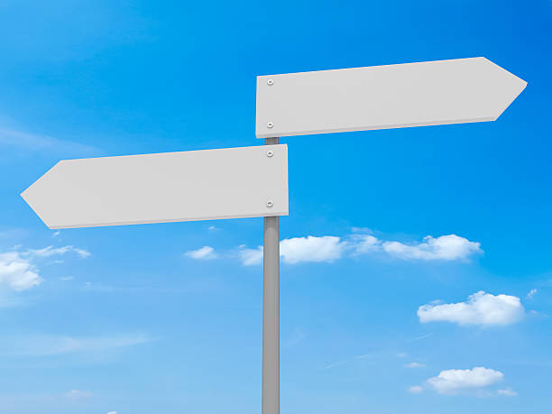istock Blank Road Signs Pointing In Opposite Directions, 3d illustration 615928864