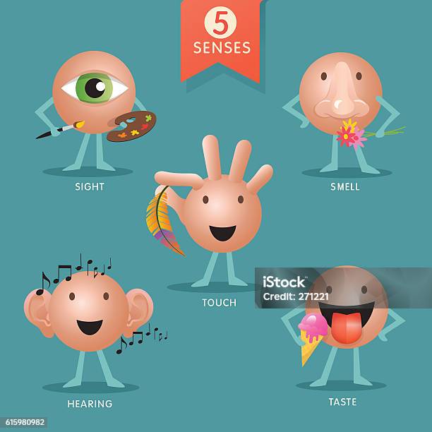 Educational Cartoon Characters Representing The Five Senses Stock Illustration - Download Image Now