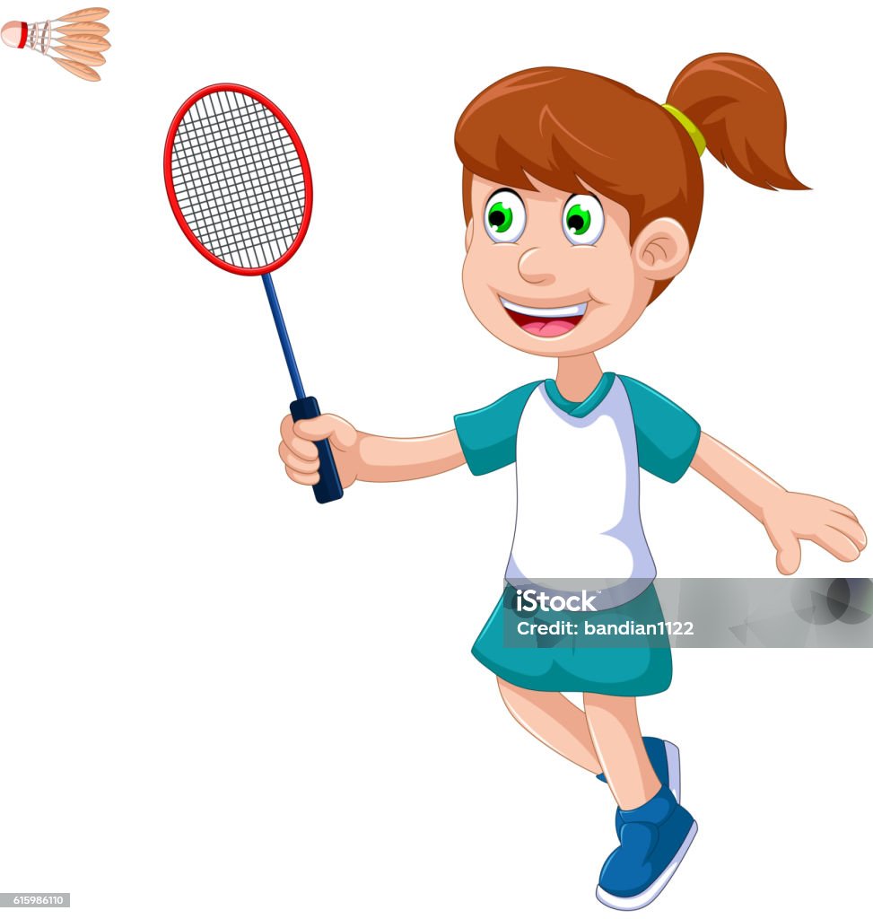 Cô Gái Hài Hước Phim Hoạt Hình Chơi Cầu Lông Hình minh họa Sẵn có ...