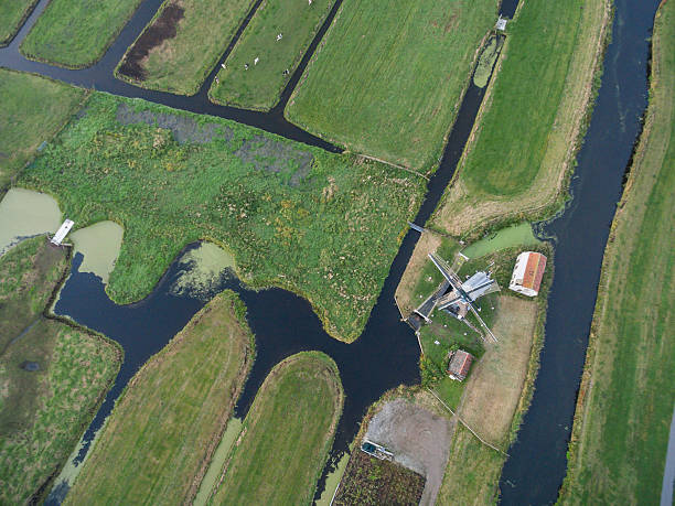 istock Windmill aerial view at holland country side, Netherlands 615989024