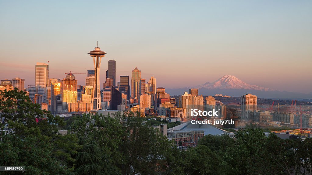 Sunset Seattle from Kerry Park Seattle Stock Photo