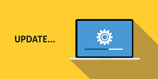 data update or synchronize with bar process yellow background and data update or synchronize with bar process with yellow background and long shadow flat style vector synchronize stock illustrations