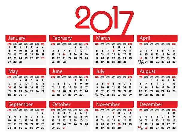Vector illustration of Vector Year of 2017 Calendar