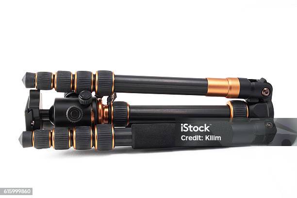 Side View Of Carbon Fiber Tripod Stock Photo - Download Image Now - Aluminum, Black Color, Close-up