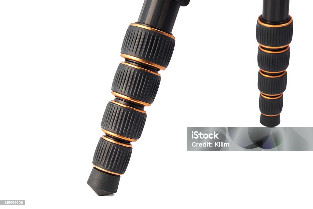 tripod legs with twist lock legs of a travel tripod made of carbon and with twist lock system Aluminum Stock Photo