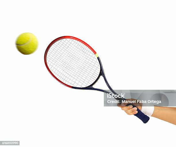 Hitting A Tennis Ball Stock Photo - Download Image Now - Tennis Racket, Racket, Tennis