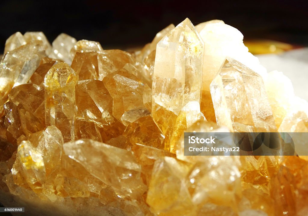 citrine geode geological crystals citrine semigem geode crystals geological mineral isolated Quartzite Stock Photo