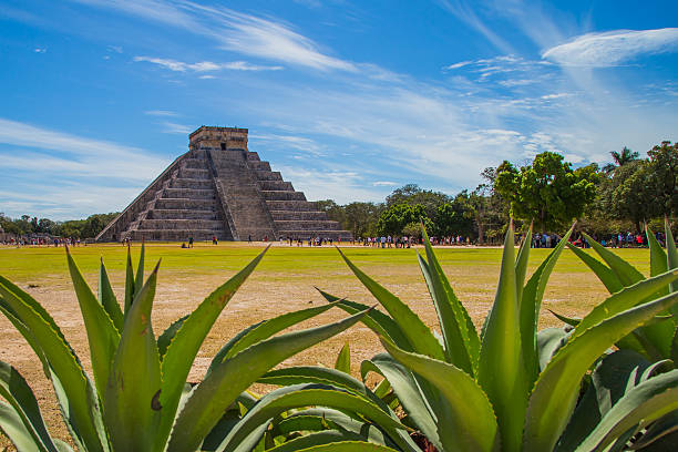 pirámide maya de kukulcán el castillo en chichén itzá, méxico - chichen itza mayan mexico steps fotografías e imágenes de stock