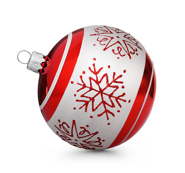 istock Red christmas ball with snowflakes isolated on white background 616006454