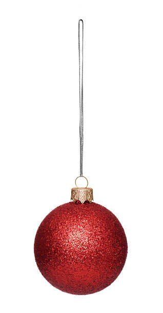 istock Hanging red christmas ball isolated on white background 616006566