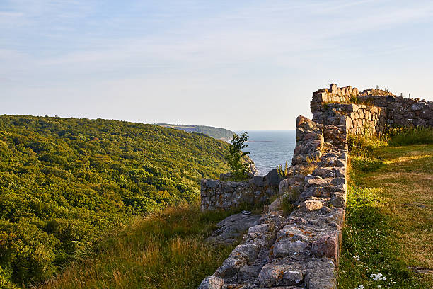 руины стены в хаммершус борнхольм - hammershus bornholm island denmark island стоковые фото и изображения