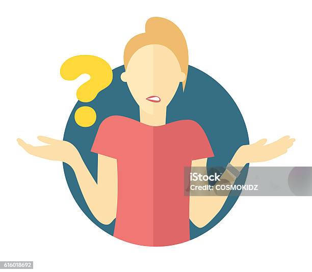 Vector Blonde Woman With A Question Mark Stock Illustration - Download Image Now - Shrugging, Illustration, Confusion