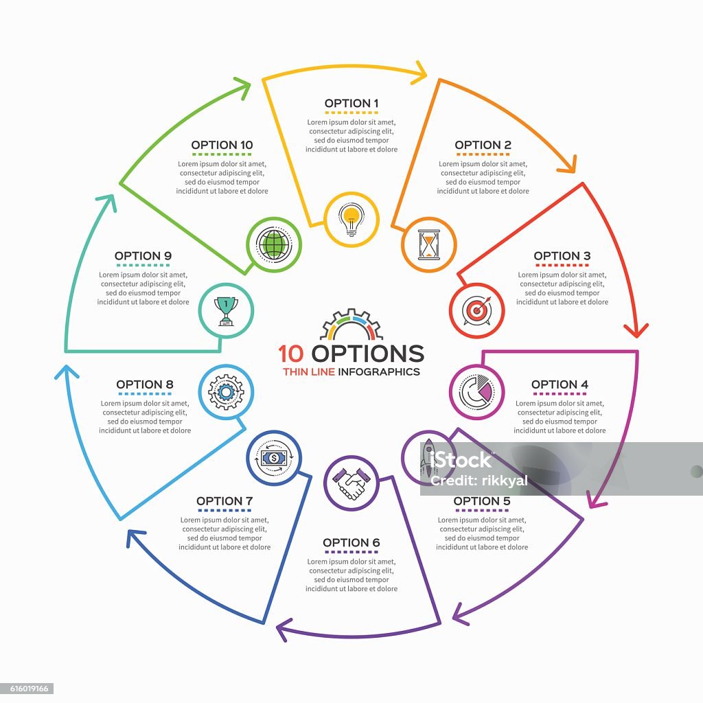 Thin line infographic template with 10 options. Thin line infographic template with 10 options. Vector illustration. Number 10 stock vector