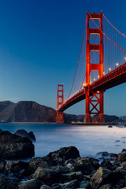 Golden Gate Bridge, San Francisco, at sunset Golden Gate Bridge, San Francisco at dusk golden gate bridge stock pictures, royalty-free photos & images