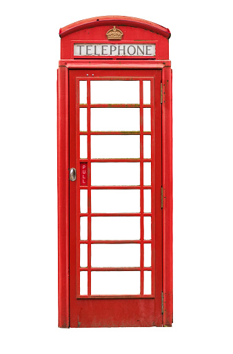 Isolated Vintage Traditional Red British Phone Box Or Booth On A White Background