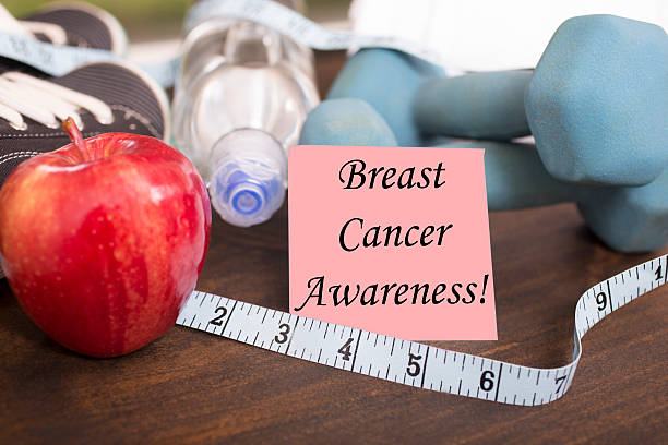 istock Fitness, exercise themed scene with Breast Cancer Awareness note. 616089402