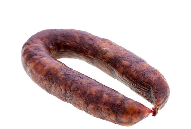istock Baked homemade sausage Isolated white background 616089478