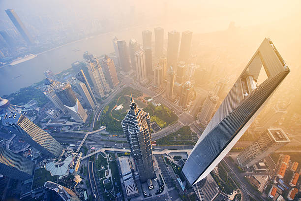aerial view of shanghai at sunrise