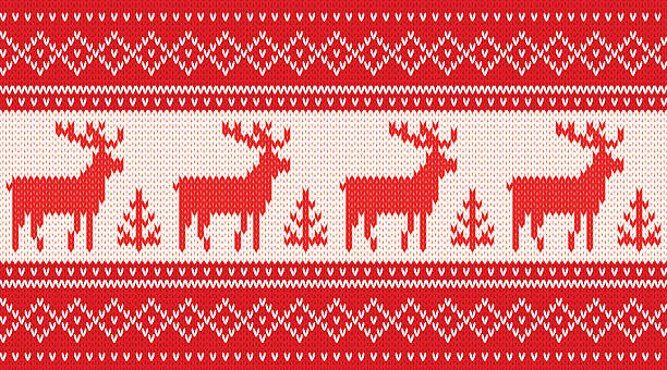 Seamless knitting pattern with deers vector art illustration
