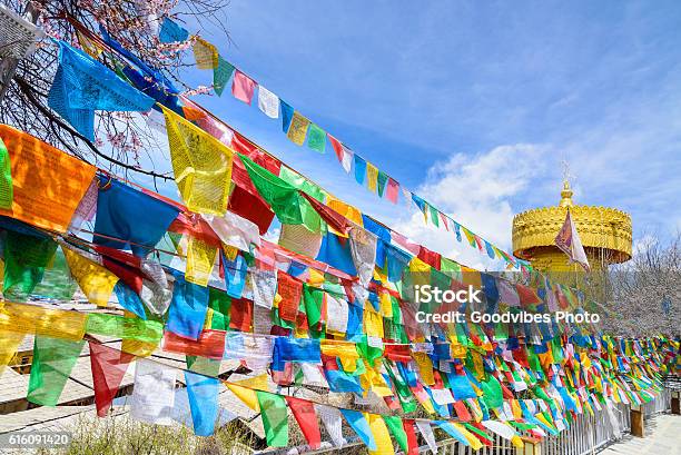 Buddhist Prayer Flags The Holy Traditional Flag Stock Photo - Download Image Now - Asia, Bhutan, Blue