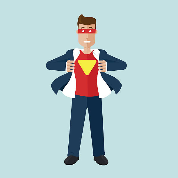 бизнесмен в настоящее время супергерой - computer graphic image characters full stock illustrations