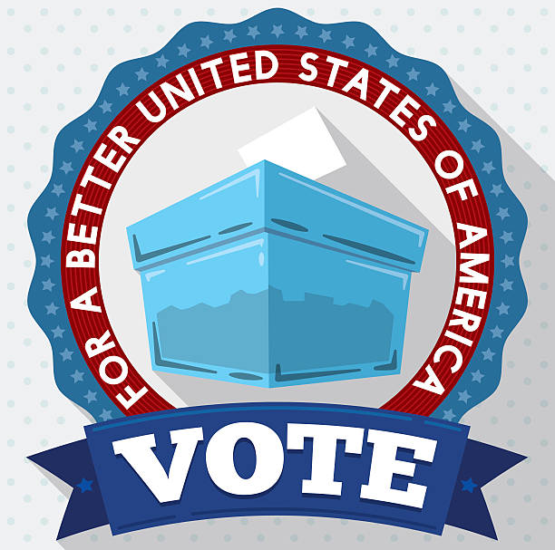 반투명 투표함으로 투표하도록 초청하는 미국 디자인 - glass text usa voting stock illustrations