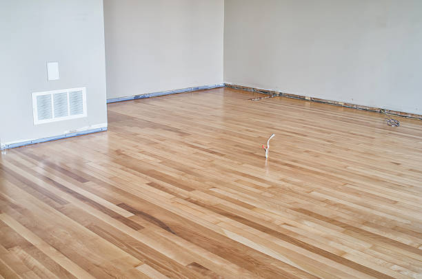 istock Home renovation with newly varnished hardwood floor 616092224