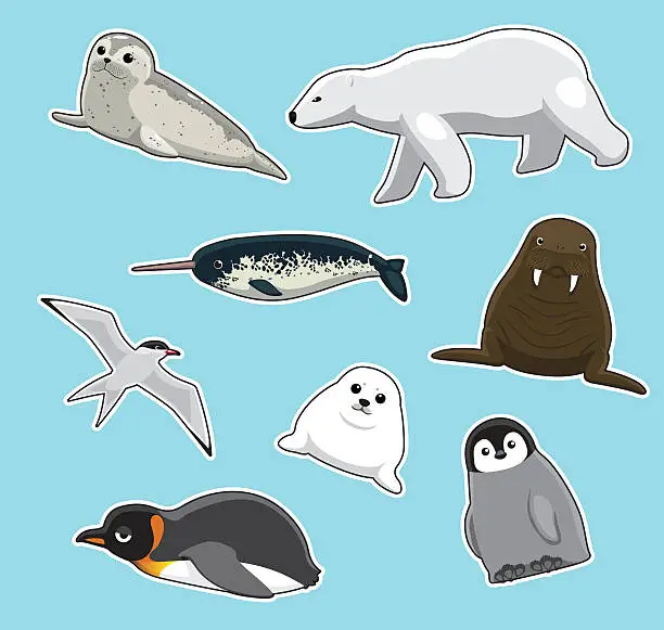 Vector illustration of Animal Cartoon Sticker Set 1 Arctic