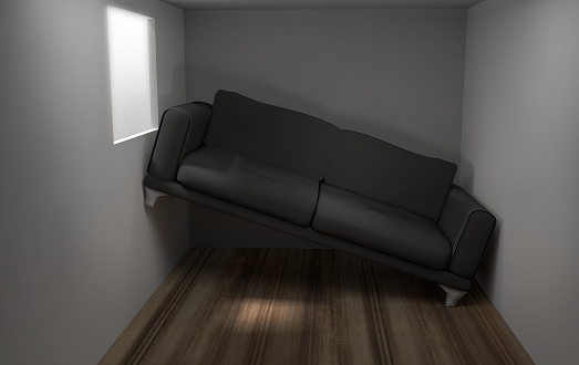 Space problems in the small living room 3d render