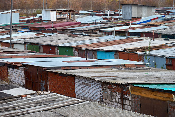 istock Roofs of old garages 616099148