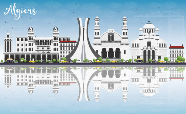 algiers skyline with gray buildings, blue sky and reflections. - 阿爾基爾 幅插畫檔、美工圖案、卡通及圖標