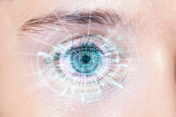 istock Close-up of woman's blue eye. High Technologies 616100104