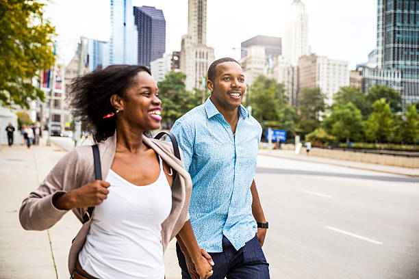 istock Lovely couple having great time together in Chicago 616100690