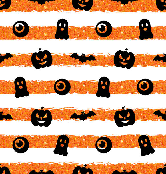 nahtlose textur mit kürbis, fledermaus, gruselig, auge - bat halloween human eye horror stock-grafiken, -clipart, -cartoons und -symbole