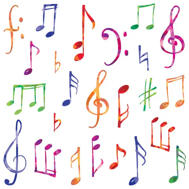 Vector illustration of Music notes and signs set. Hand drawn musical symbols