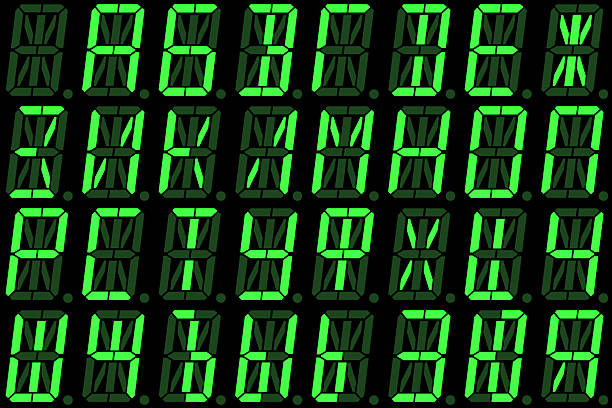 istock Digital Cyrillic font from capital letters on green LED display 616110216