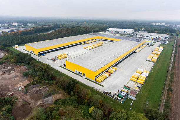 istock Panoramic aerial view of large distribution center 616110832