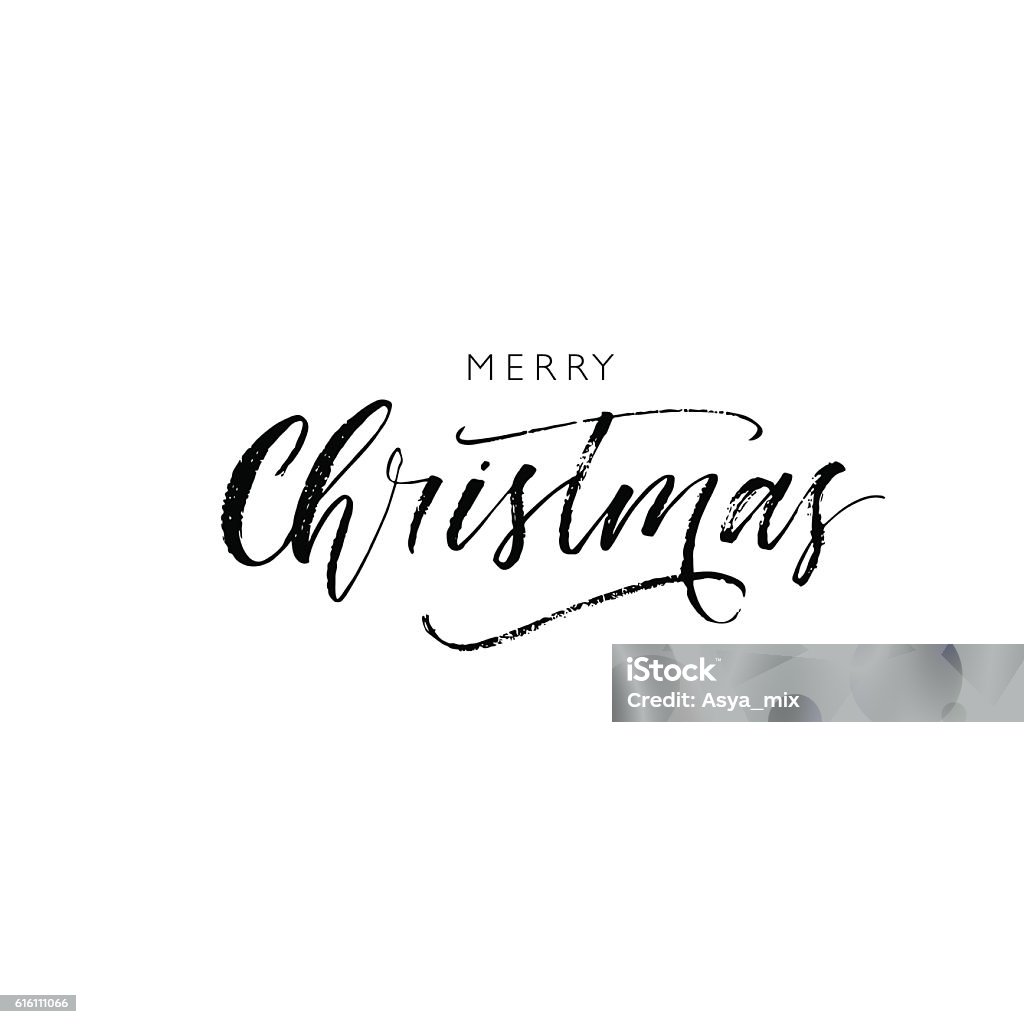 Merry Christmas card. Merry Christmas phrase. Hand drawn greeting phrase. Ink illustration. Modern brush calligraphy. Isolated on white background. Christmas stock vector