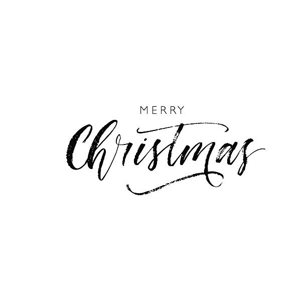 Merry Christmas card. Merry Christmas phrase. Hand drawn greeting phrase. Ink illustration. Modern brush calligraphy. Isolated on white background. Text stock illustrations