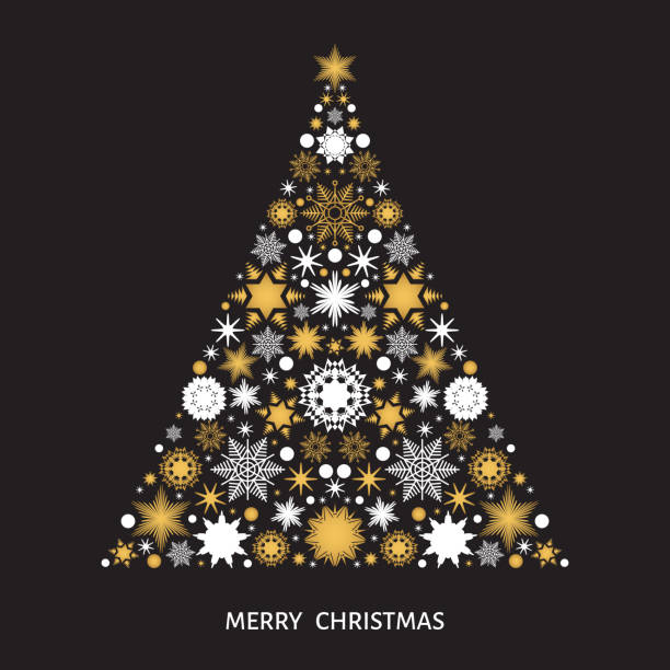 istock Christmas tree with  gold and white  snowflakes, xmas elements and decorations. 616111998