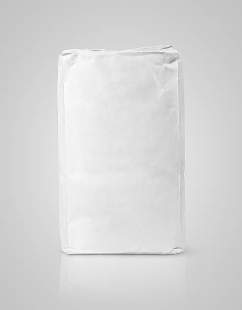 bolsa de papel en blanco blanco paquete de harina, en gris - paper bag packaging blank package fotografías e imágenes de stock