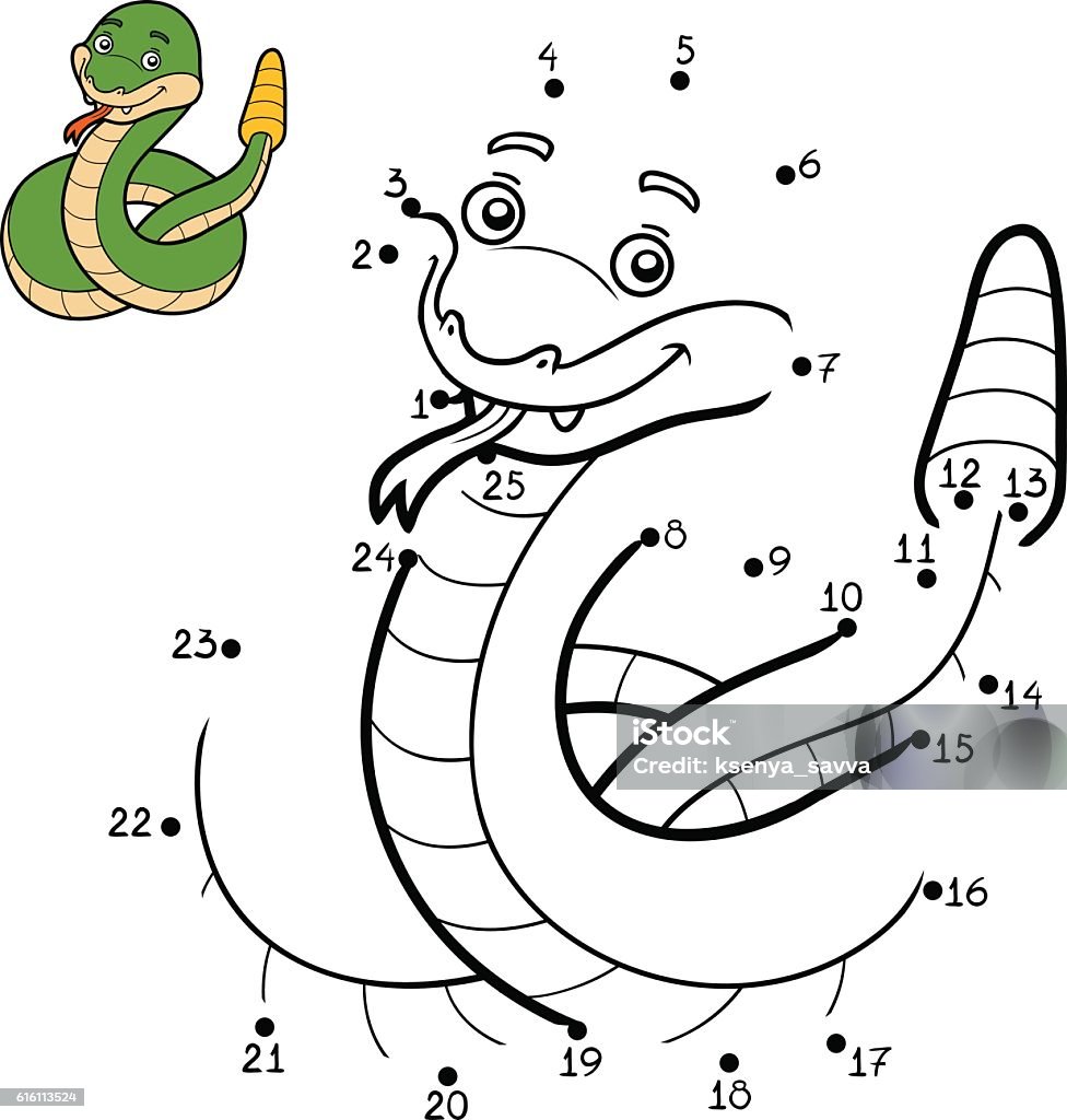 Numbers game, Rattlesnake Numbers game, education dot to dot game for children, Rattlesnake Activity stock vector