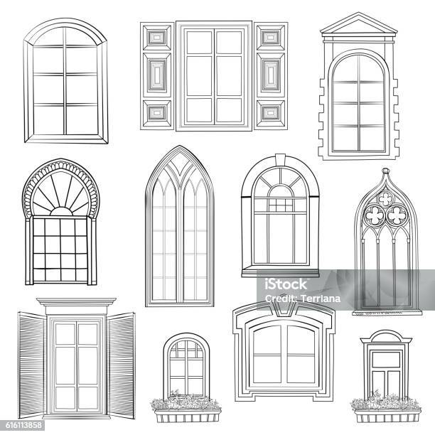 Window Set Stock Illustration - Download Image Now - Window, Sketch, Arch - Architectural Feature