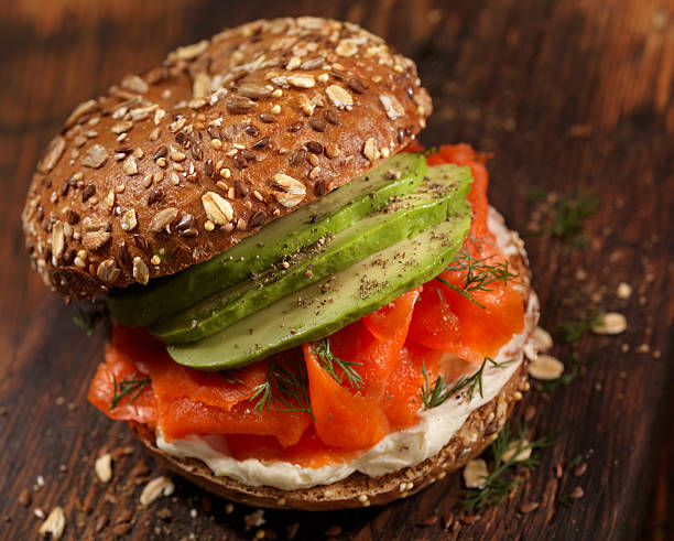 istock Smoked Salmon Bagel with Cream Cheese and Avacoda 616114586