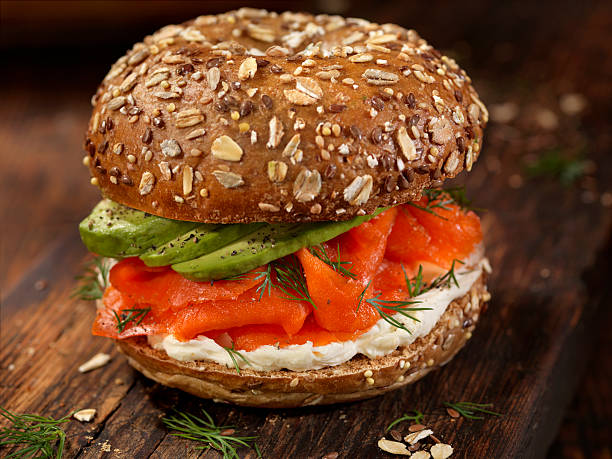 istock Smoked Salmon Bagel with Cream Cheese and Avacoda 616114726
