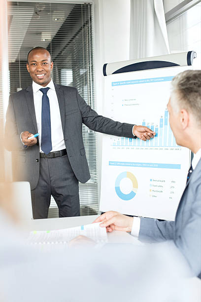 istock Smiling young businessman giving presentation in board room 616115476