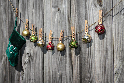 Image of Hanging Christmas Stocking and Balls Fence