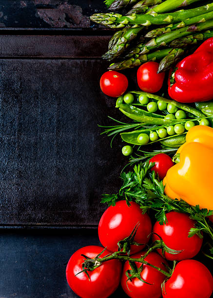 istock Food background with fresh organic vegetables. top view 616121378