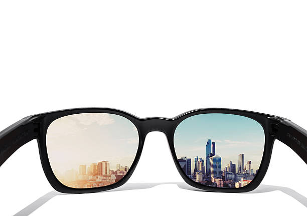 istock Eyeglasses, isolated on white background, with city view on lens 616121588