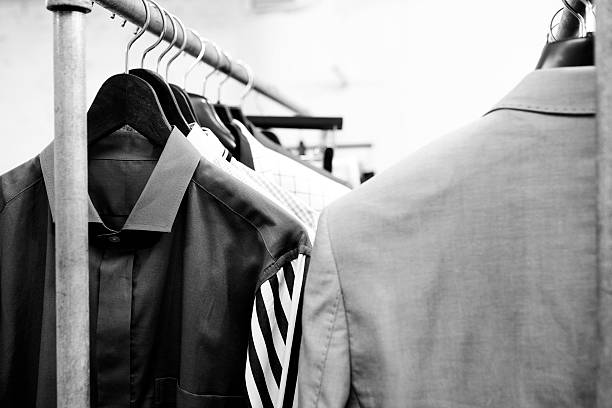 istock Shirts hanging stacked on hanger,black and white 616121744